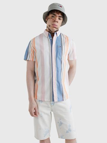 Férfi Tommy Hilfiger Pastel stripe Ingek Fehér Színes | HU 1048TCE